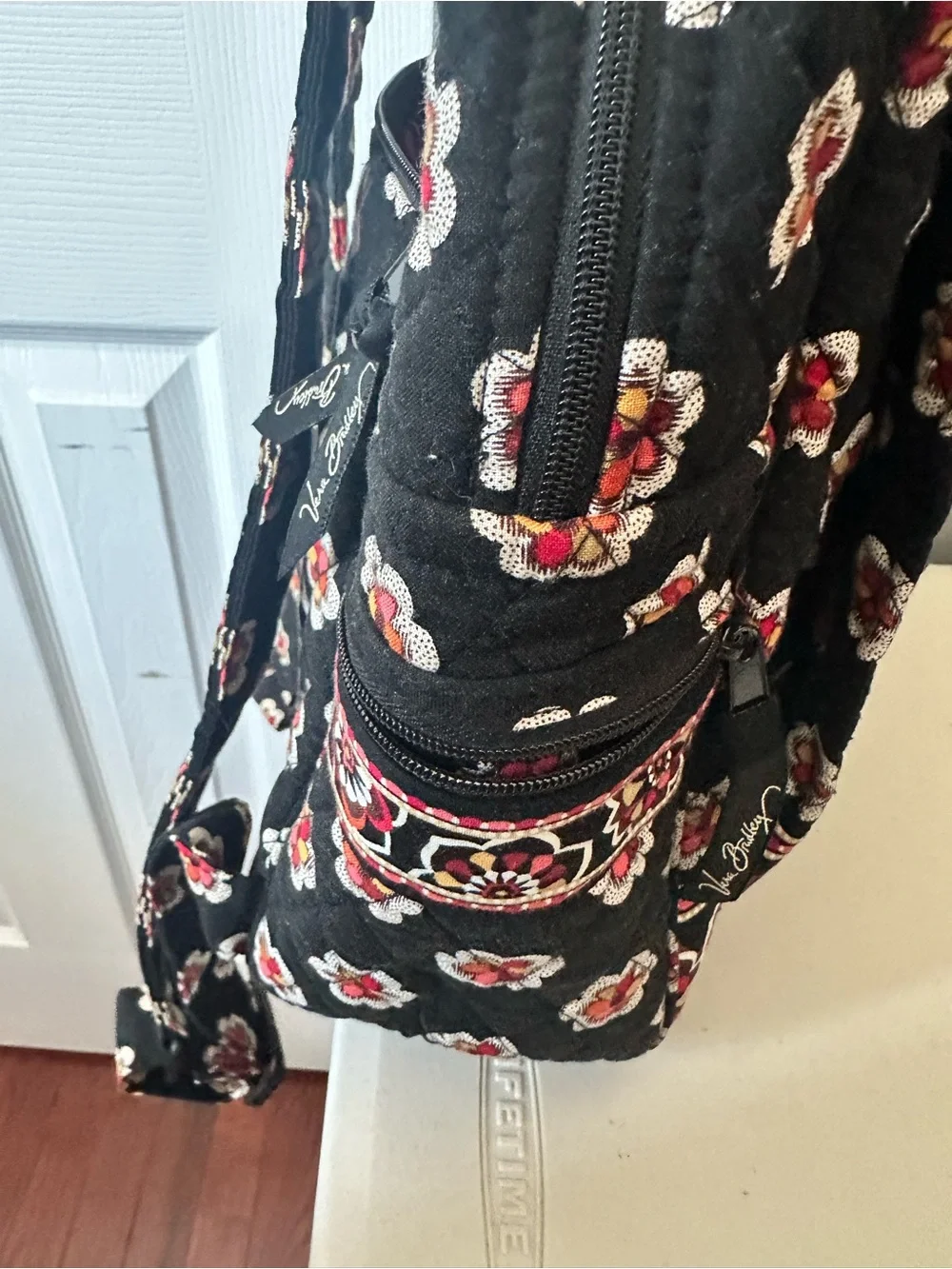 Vera Bradley Large Quilted Backpack in Pirouette Signature Print Black/White/Red
